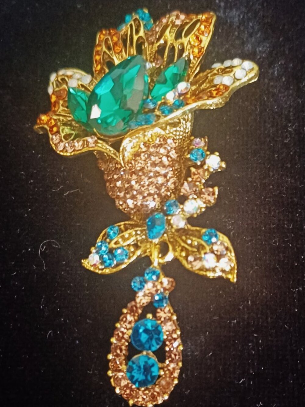 Lovely 3" Blue & Gold Brooch